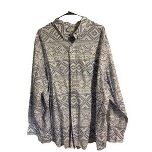 ROWM Shirt 3XB  Blue White Long Sleeve RN58909 Button Down Point Southwest Aztec